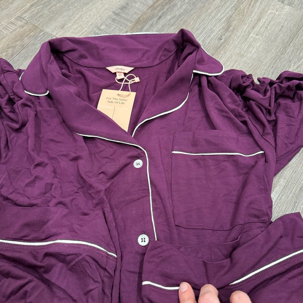 Eberjey Gisele PJ Set in Plum Ivory Pajamas - Picture 5 of 6